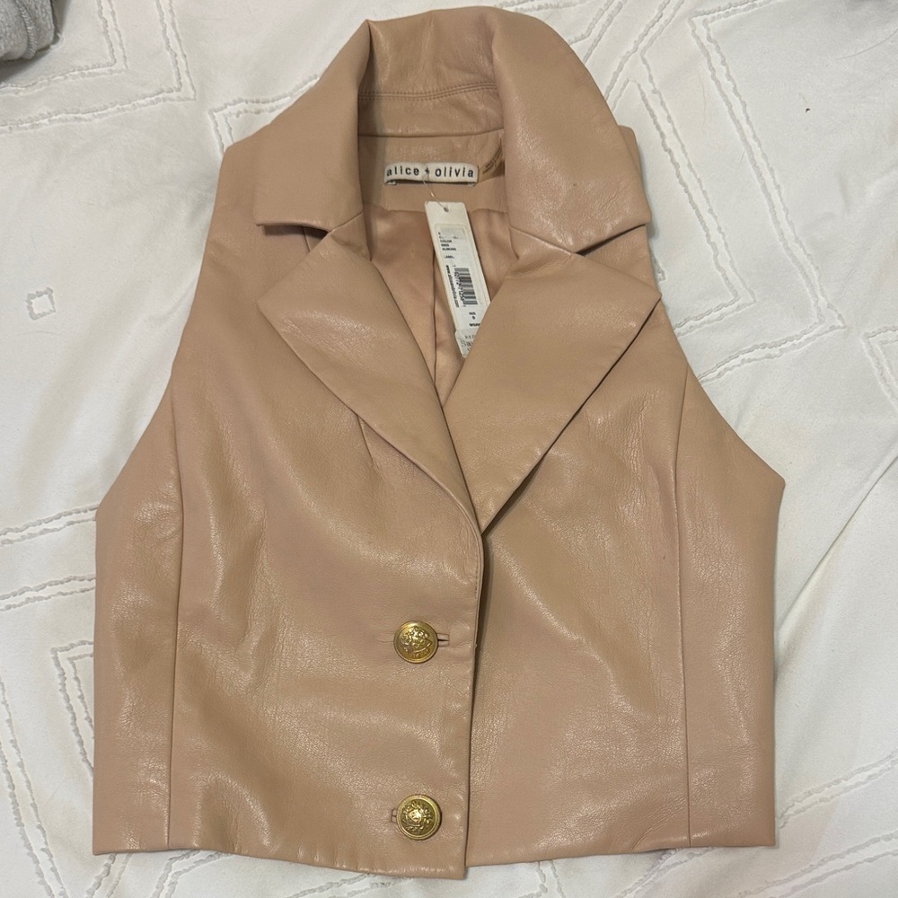 Alice + Olivia Blush Pink Faux Leather Sleeveless Vest with Gold Buttons